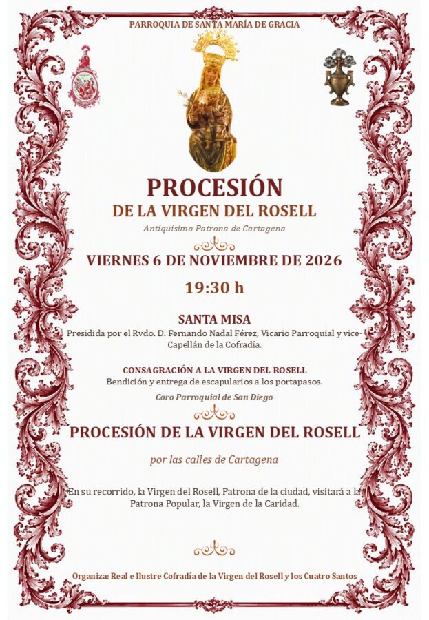 Cartel de la procesión de la Virgen del Rosell, viernes 6 de noviembre de 2026